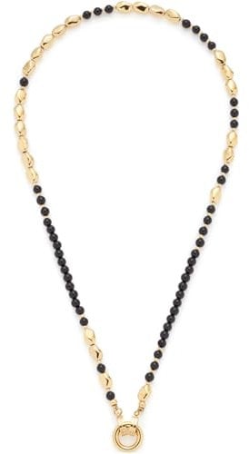 JEWELS BY LEONARDO Halskette Dorina, kurze Kette aus goldfarbenem Edelstahl, nuggetförmige Goldperlen und schwarze Glasperlen, 42-43,3 cm Länge, Schmuck Geschenk, 024429