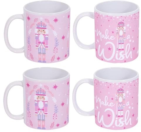 YöL Set Of 4 Pink Nutcracker Soldier Christmas Mugs Party Xmas Home Kitchen Tea Coffee Cups Tableware Mug Set Festive Winter