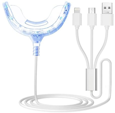 FiTspi Zahnaufhellung Beschleunigungslicht, 16 blaue LED Licht Mundpflege Tablett, Tragbare Whitening Enhancement Lampe Gel Kaltlicht Zahnvergilbung Entfernung Kompatibel mit iOS/Android/USB