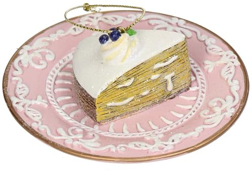 Christbaumschmuck 9,5cm Keramik - Kuchenstück Figur zum Aufhängen - handbemalt & mit Glitzer - Weihnachtsbaum Anhänger für Weihnachten - Christbaumanhänger & Weihnachtsbaumschmuck - Kuchen Torte Rosa