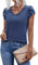 Zeagoo Camiseta Manga Corta Mujer Basicas Casual de Verano T-Shirt Cuello en V Elegantes Suelto Blusas Manga con Pétalos Tops Azul Marino XL