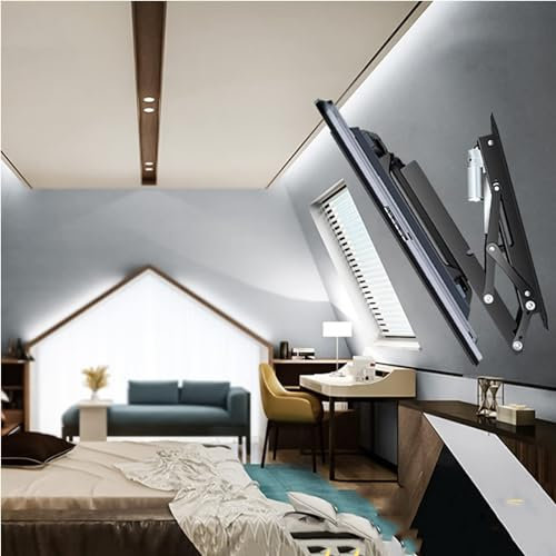Support TV plafond motorisé - Support TV mural électrique en acier, pour écran de 32 à 70 pouces, support TV plafond motorisé avec télécommande et commande par interrupteur, deux types d'installation