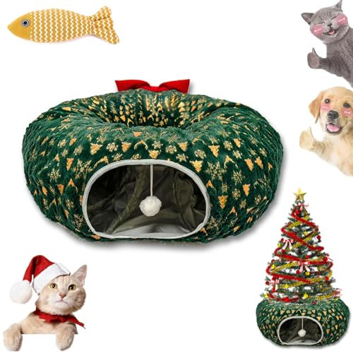 Albero Natale Gatti, Albero Di Natale Gatti, Tunnel Gatto Natale, Circolare Per Tunnel Per Gatti Natale, Facile Da Montare, Adatto Per Gatti Di Taglia Grande, Media E Piccola (03)