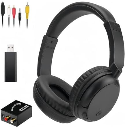 Cuffie TV Senza Fili con Bluetooth Trasmettitore, Hi-Fi, 30 Ore, Comodo e Facile da Usare per Gli Anziani, Con un Convertitore Digitale Compatibile con Tutti i Dispositivi di Uscita Audio Come TV
