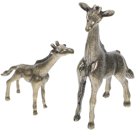 MAGICLULU Messing Giraffenskulpturen Mutter Und Sohn Dekofigur Für Schreibtisch Wohnzimmer Heimdekoration Retro Stil Tierornament