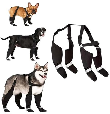 Hundestiefel, Hosenträgerstiefel, wasserdichte Hundeschuhe mit reflektierender, Anti-Rutsch-Sohle, verstellbare Strapsstiefel für mittelgroße bis große Hunde, zum wandern regnerische und sch (XXL, BK)