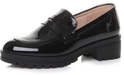 AJVANI Womens Ladies mid Block Heel Chunky Slip on School Shoes Penny Loafers Size 8 41 Black Patent