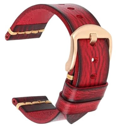 NKCVEZBW Compatible With Handmade Leather Watch Strap Men's Vintage Leather Watch Band 20mm 22mm 24mm Compatible With Panerai Fossil Casio(Red Rose Gold,22mm)