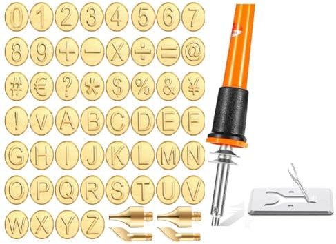 Qerwsdty 56-Teiliges Holzbrennspitzen-Set mit Buchstaben-Holzbrennspitzen-Set, EinschließLich Alphabet-Zahlen-Symbol, EU-Stecker