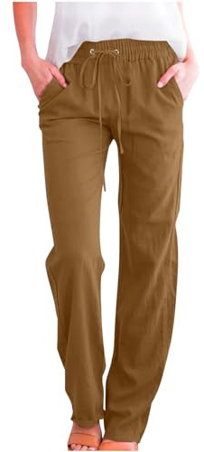 AEGJEGVD 2025 Pantalon Femme en Lin Été Pantalons Fluide Décontractés Léger Respirant Ample Pantalon Large Femmes Soldes D'Été Vetement Mode Pantalons Chic et Elegant Pas Cher