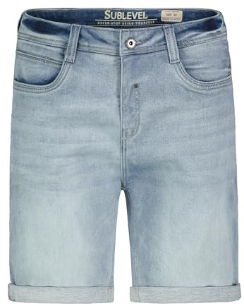 Sublevel Herren Stretch Jeansshorts mit umgeschlagenem Saum Denim Bermuda Hose, Farben:Hellblau, Größe:31W