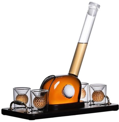 Decanter per vino a forma di golf, set aeratore creativo in vetro con base e 4 tazze, dispenser trasparente da 850 ml, perfetto per uomini, papà e familiari