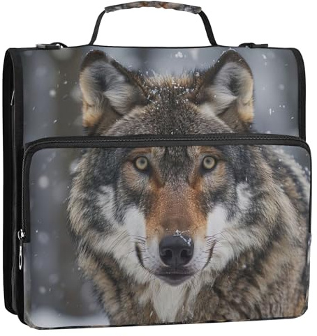 Bunte 3-Ring-Ordner, 3,8 cm, D-Ring, cooler Schneewolf, Ordner, Reißverschluss, Organizer, mehrere Taschen, große Portfolio-Ordner mit Gurt, mittlere Schultasche