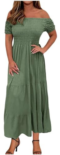 Générique Robe Femme Chic Et Elegant Ete Longue Manche Courte Fluide De Soiree Boheme Kimono Tenue Sexy Médiévale Jeans Champetre Boubou Africain Enceinte Mi Armée Verte,L