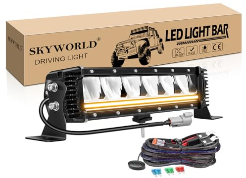SKYWORLD Slim LED Lichtleiste KFZ mit Bernstein DRL, 13 Zoll 32 cm 40W | Einreihige LED Arbeitsscheinwerfer Lichtbalken mit Tagfahrlicht, 12V Kabelbaumsatz für 4x4 Auto Lkw SUV ATV UTV Fahrzeuge