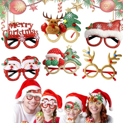 Aethryon Weihnachtsbrille, Kreative Weihnachtsbrille Set, Weihnachtsfeier Deko Brille, Weihnachtsbrillen Erwachsene und Kinder, Kopfschmuck Weihnachten für Christmas Party