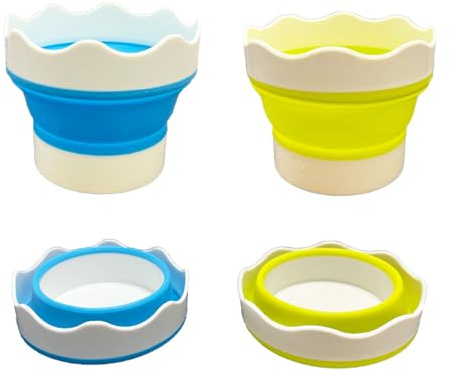 Zixrmor 2 Stück Faltbar Wasserbecher für Pinsel Schule，Reiniger Wasserfarben-Wasserbehälter für Farbkasten ，wasserbecher schule 1. klasse，Leicht & Auslaufsicher (Gelb Blau)