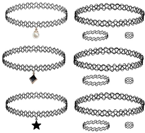 DYSWTUE 12 Pièces Colliers Ras du cou Des Années 90, Colliers Élastiques Extensibles Noir, Bijoux Gothiques Vintage avec Chaîne Tatouage pour Cadeau Style Été, pour Femmes