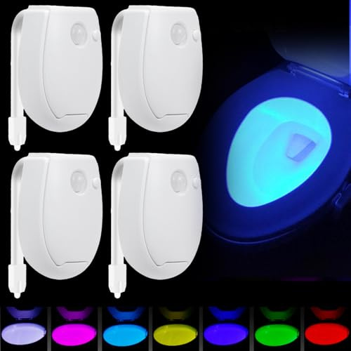 GBKDQQ Juego de 4 luces para inodoro con detector de movimiento, 23 colores, luz nocturna, IP65, resistente al agua, luz de inodoro para iluminación automática de inodoro en el baño, 58 × 80 mm
