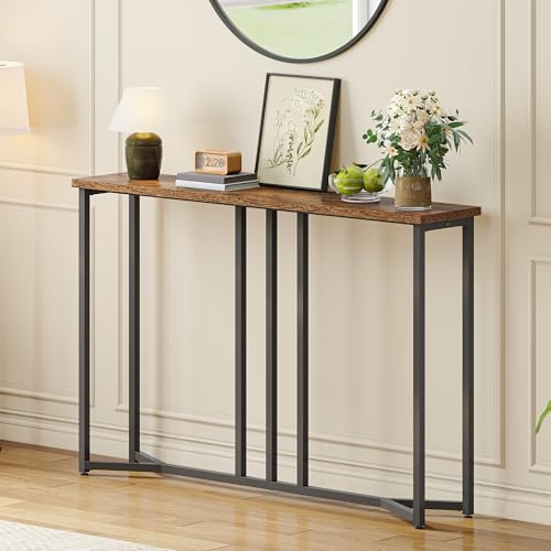 YITAHOME Konsolentisch, 100cm Flurtisch Schmal, Schwarz und Braun | Sofatisch, Beistelltisch, Schmales Regal, Console Table für Wohnzimmer, Flur, Eingangsbereich