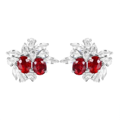 Calefee Ohrringe Echt Gold Damen 750, Frauen Ohrstecker mit Kreierter Rubin und Moissanite, Echtschmuck Hochzeit Braut