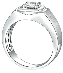 Gualiy Gold Ring 585 Herren, Solitär Rund Moissanit Verlobung Ringe 14 Karat Weißgold Gr 67