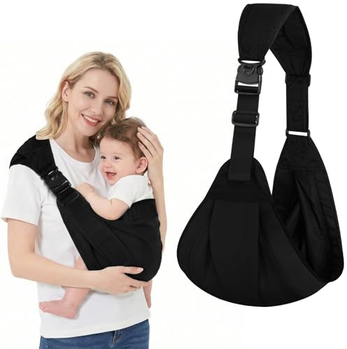 AYESY Porte Bebe Toddler Réglable, Echarpe de Porte-Bébé Latéral Respirant avec Sangles Antidérapantes Conception de Sac à Dos Enveloppante avec Boucle pour Nouveau-Né Jusqu'à 3-36 Mois, Noir