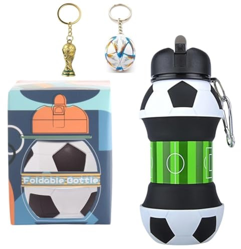 GVMJHYK Borraccia Calcio Pieghevole in Silicone 550 ml Senza BPA–et di borraccia pieghevole e portachiavi, Design Pallone da Calcio bottiglia d'acqua pieghevole Ideale per Palestra, Viaggio e Scuola