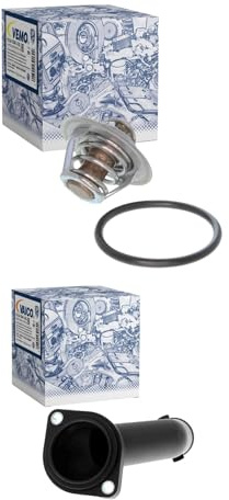 Vaico Thermostat + Kühlmittelflansch | V15-99-2002-1 + V10-0278 passend für 1.6 1.8 2.0 Golf 4 5