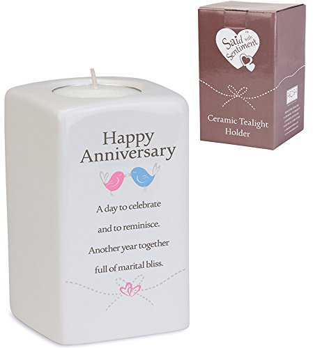 Said with Sentiment 7209 Square Ceramic Tea Light Happy Anniversary