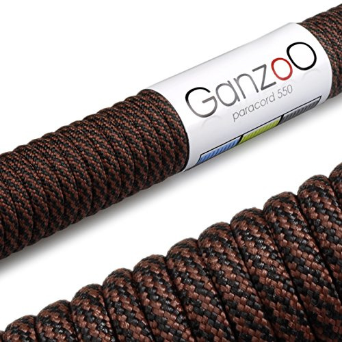 Ganzoo Paracord 550 corda 31 m 4 mm, marrone scuro nero, fino a 250 kg, 7 anime, nylon poliestere, per legare, fissare e intrecciare, corda di sopravvivenza per outdoor, collare e guinzaglio cane