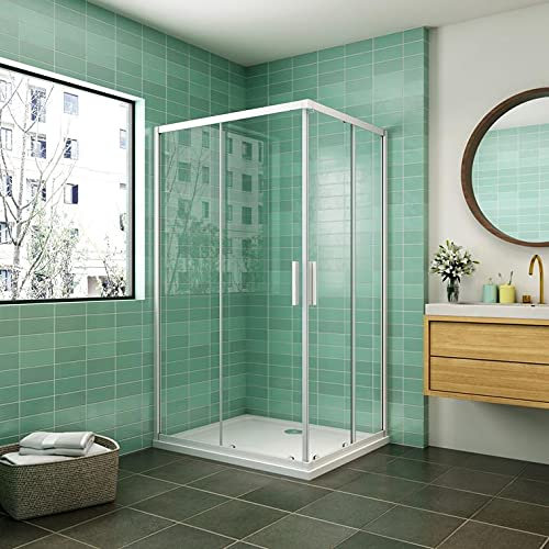 Mampara de Ducha Angular cabina de ducha mampara de ducha cuadrada Puerta Corredera Cristal 5 MM perfilería gris mate 80x80cm