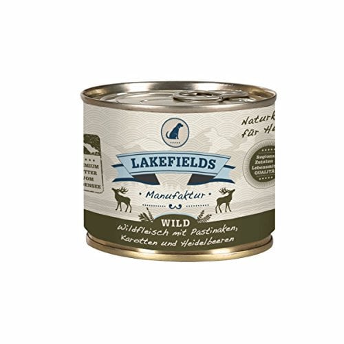 Lakefields Premium Hundefutter Nass | Wild 59% | 6 x 200g | Getreidefreies Nassfutter für Hunde | Natürliche Zutaten in Lebensmittelqualität | Karotten, Kartoffeln & Heidelbeeren | Schonend gegart