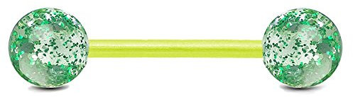 viva-adorno Barbell Piercing Stab Zungenpiercing Kunststoff Glitter Glitzer Kugeln Acryl flexibel Brustpiercing Z314, Grün