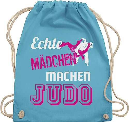 Turnbeutel Rucksack - Kampfsport - Echte Mädchen machen Judo - Unisize - Hellblau - judotasche kinderturnbeutel sport beutel judotaschen tasche kinder 25. geburtstag stoffrucksack turnsack gymsack