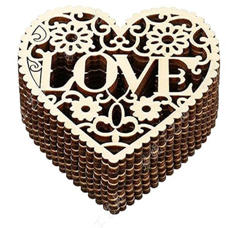 MINGZE 10pcs Heart Shape Cutout Wooden Embellishments Crafts Hanging Ornament for Wedding Valentine's Day Gift DIY Holiday Decorations kit，8 x 8cm