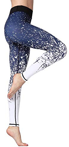 FLYILY Femme Sports Leggings Star Impression Workout Collants Stretch Fitness Yoga Pantalon,XL,1-Bleu