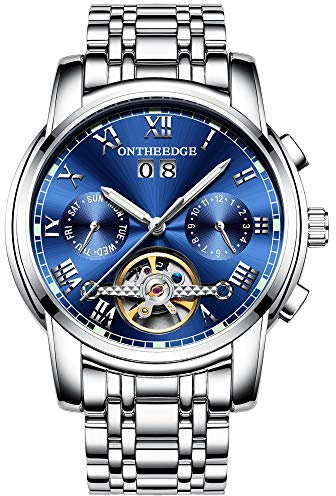 rorios Herren Automatik Mechanisch Armbanduhr Edelstahl Metallarmband Tourbillon Kalender Leuchtend Zeiger Multifunktionen Armbanduhr Wasserdicht Uhr