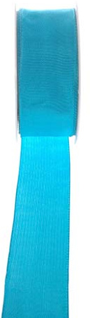 Taftband mit Drahtkante - Türkis - breit - Geschenkband - Dekoband - Schleifenband - ca. 40 mm Breite - 25 m Länge - 3330-40-25-47