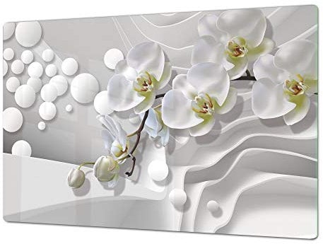 GIGANTE Copri-piano cottura a induzione – ENORME tagliere – Pezzo Unico (80x52cm) o Due Pezzi (40x52cm ognuno) Serie di fiori DD06B Orchidea Bianca 1