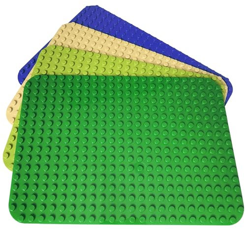 APOSTROPHE Games Building Block Base Plates Age 3+ for Large Blocks 38.1 cm x 26.7 cm Assorted Colors, Compatible with Leading Brands, (4 Pack - Green, Light Green, Sand, Blue)
