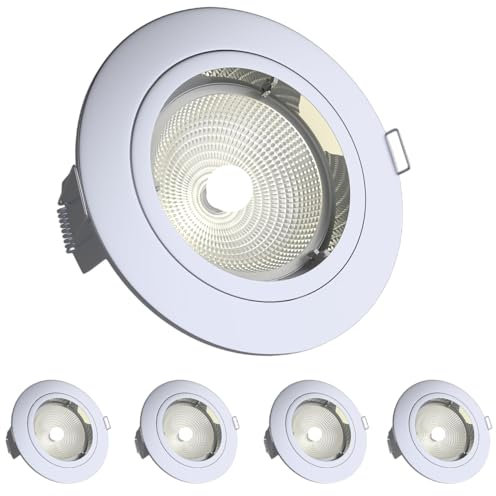 National Lighting Recessed Lighting - Mains Powered LED Spot Lights Downlights for Ceiling - IP20 Rated GU10 Fitting for Halogen or LED - Chrome Finish, Fixed Version – Pack of 4