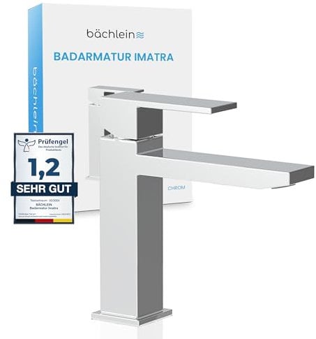 Bächlein Badarmatur Imatra in kantigem Design, Einhebelmischer mit klarer Linienführung in modernem Look, Bad Wasserhahn Chrom