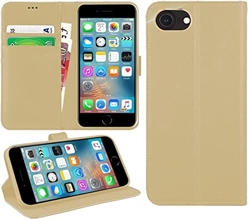 DN-Technology iPhone SE 2022 / SE 2020/7 / 8 Case Flip Leather Wallet Book Stand Folio Card Holder Phone Cover For iPhone SE (3rd Gen / 2nd Gen) (GOLD)