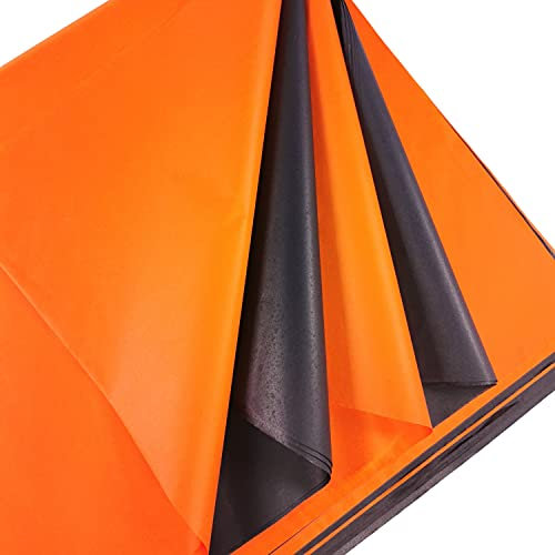 20 Halloween-Seidenpapierbögen zum Einpacken großer Bögen, Schwarz und Orange, Geschenkpapier, Seidenpapier, perfekt für Halloween Basteln und Halloween Geschenkpapier
