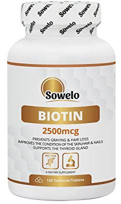Biotin 2500 µg – Hochdosiert – 120 Tabletten – Unterstützt Haare, Haut, Nägel, Energiestoffwechsel & Nervensystem – Starke 5000 % NRV – Reine Formel, EU-Herstellung – Sowelo