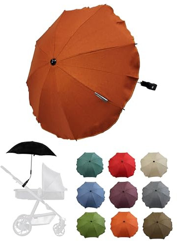 BambiniWelt by Rafael K. Universal Sonnenschirm Sonnenschutz für Kinderwagen & Buggy UV Schutz 50+ mit Universalhalterung für Rund- und Ovalrohre verstellbar (meliert orange)