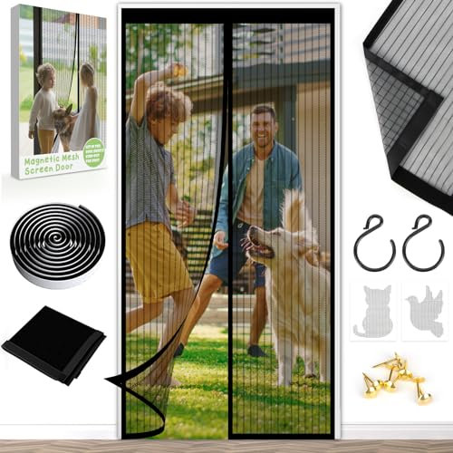 Magnetic Fly Screens for Doors - Heavy Duty Bugs Door Screen 100X220cm with Powerful Magnets and Full Frame Magic Tape, Fly Nets for Doors Without Drilling, Suitable for Patio Doors Balcony Bedroom