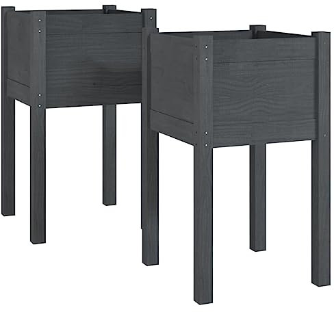 vidaXL 2x Madera Maciza de Pino Jardineras Macetero Parterre Arriate Flores Plantas Caja Patio Terraza Balcón Decoración Plantador Gris 40x40x70 cm