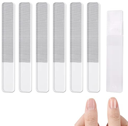 6PCS Clear Squared Nano Glass Nail Shiner Nail Shine Buffer Polisher Nail Files with Storage Case for Natural Nails